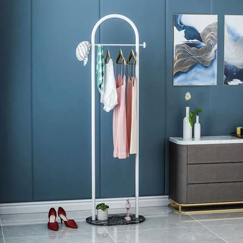 Metal Free Standing Clothes Hanger with Marble Base - Uncharged, Minimalist Bedroom Floor Mount Coat Rack with Storage Shelf
