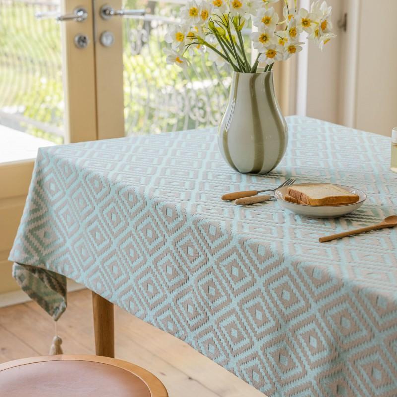 Emankiyun Jacquard Tablecloth Green Fringe Table Cloth American Style Home Dining Coffee