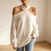 Damen Strickpullover mit Carmen-Ausschnitt, lockerem Schnitt