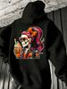 Men's Unisex Oversized Pullover Hoodie Halloween Skeleton Print Streetwear Fall Casual Top Hooded Sweatshirt