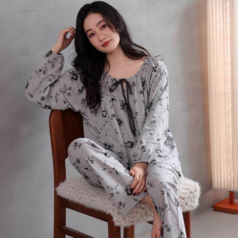 Pajamas Women's Spring and Autumn Pure Cotton Long-sleeved Large Size Can Be Worn Outside, High-end Casual Fashion Cotton Loungewear Suit