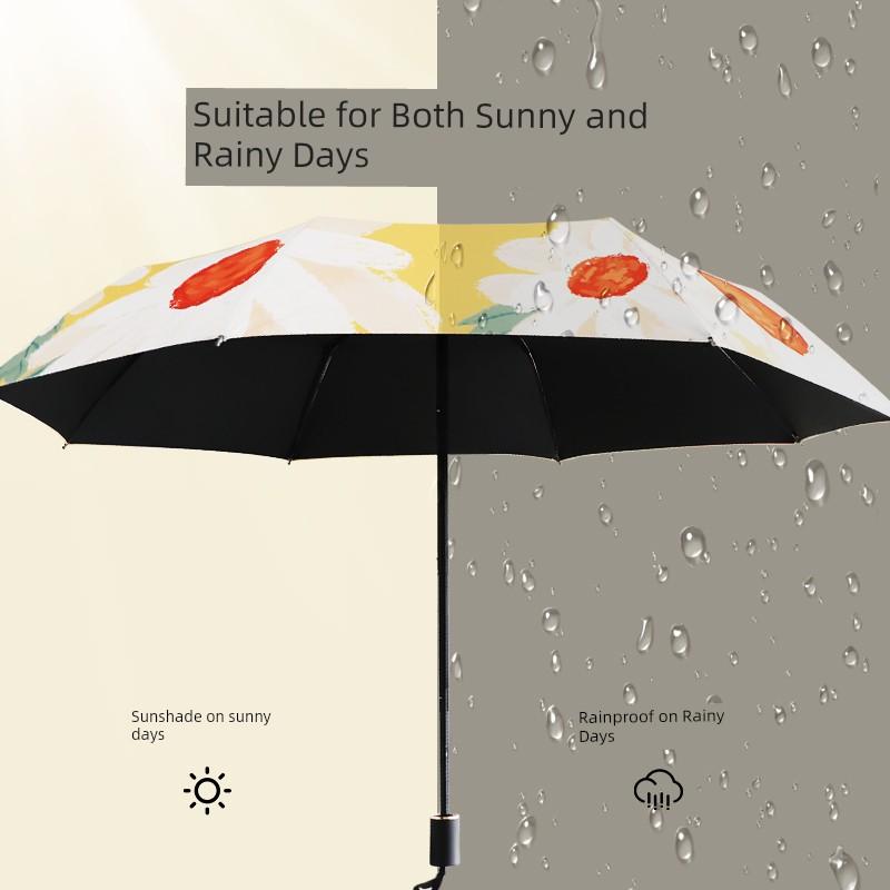 Dual-Purpose Folding Umbrella, Compact and Portable, Chinese Style Oil Painting Design, Super Strong Sun Protection, Uv Protection, Sun Umbrella for