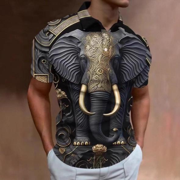 Men's retro polo shirt 3D animal print golf short-sleeved T-shirt quality fashion trend short-sleeved polo shirt t-shirt