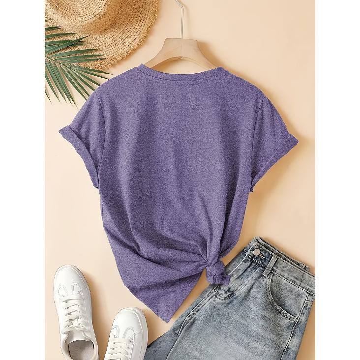 Women's Plus Size Casual Wear T T-shirt with Heart Pattern Print Suitable for Spring Summer and Autumn Round Neck Short Sleeve Fashionable for