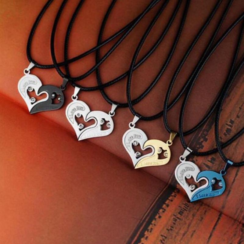 1Pair Couple Iron Chain Heart Love Necklaces Trendy Paired Suspension Pendants