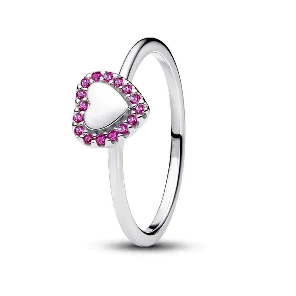Anillo Original de Plata 925 Corazón Colorido Corona Lazo Luna Concha Cristal para Mujer Regalo de San Valentín Cumpleaños Joyería DIY