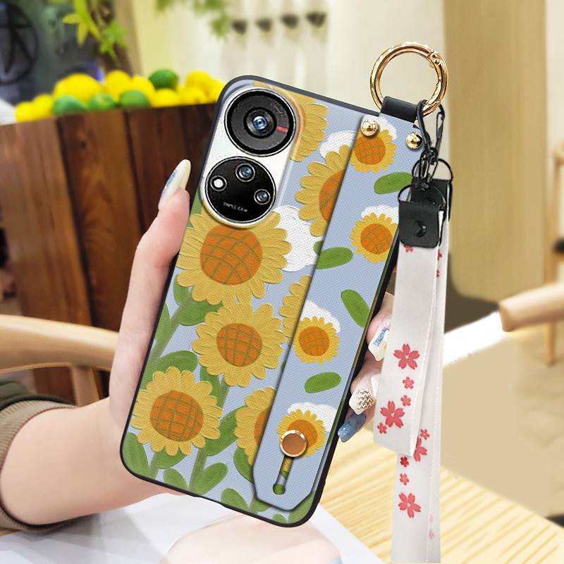 Anti-dust Wristband Phone Case For ZTE Blade V40S/Axon40 SE Flower Durable Fashion Design Ring Back Cover Silicone