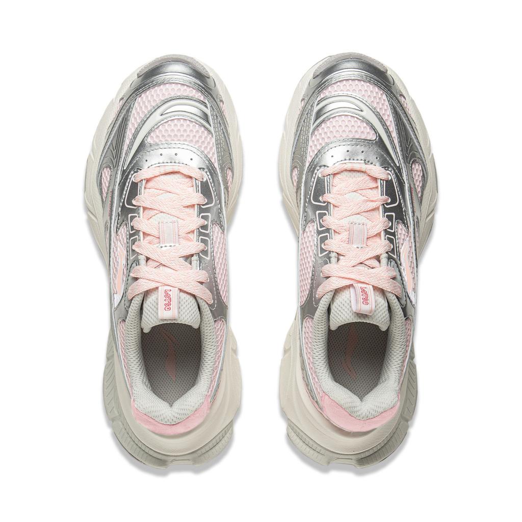 Li Ning Xingji Cushioning Abrasion Resistant Breathable Low Top Chunky Sneakers Women's Silver White Pink AGCV354-3