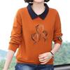 Navava Long Sleeve T shirT wiTh Rose Embroidery And poinT Color Collar nT2227