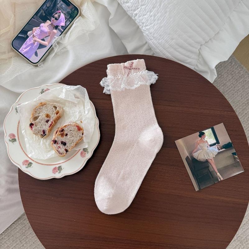 

Cute Ballet-style Mid-thigh Stockings for Children with Sweet Bows. Summer Lightweight Lace-trimmed Version Without Boning. 1 pair рожевий
