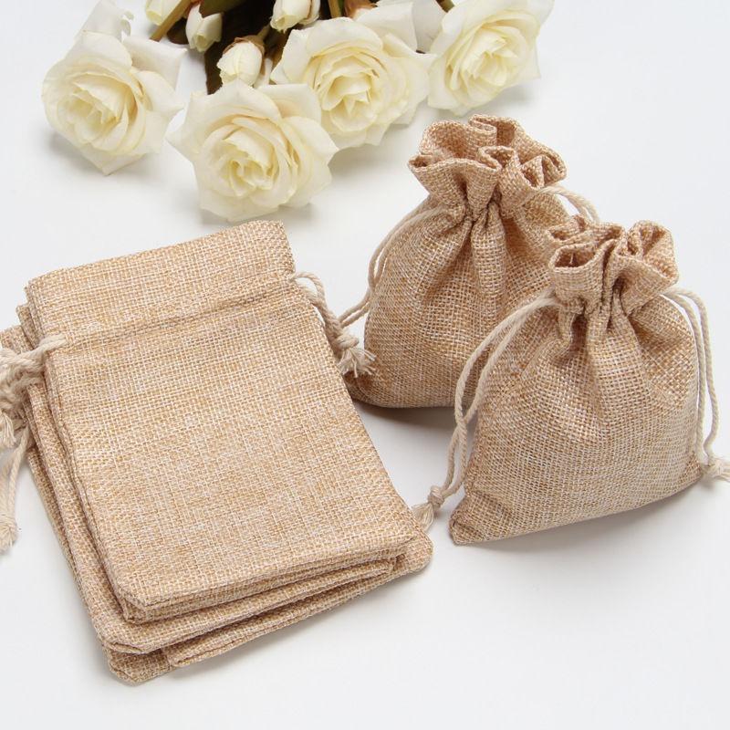 10-50 szt. Brązowa Torba ze Sznurkiem Juta Pouch na Biżuterię Len Torba Pakująca DIY Boże Narodzenie Torby na Cukierki Organizer do Przechowywania