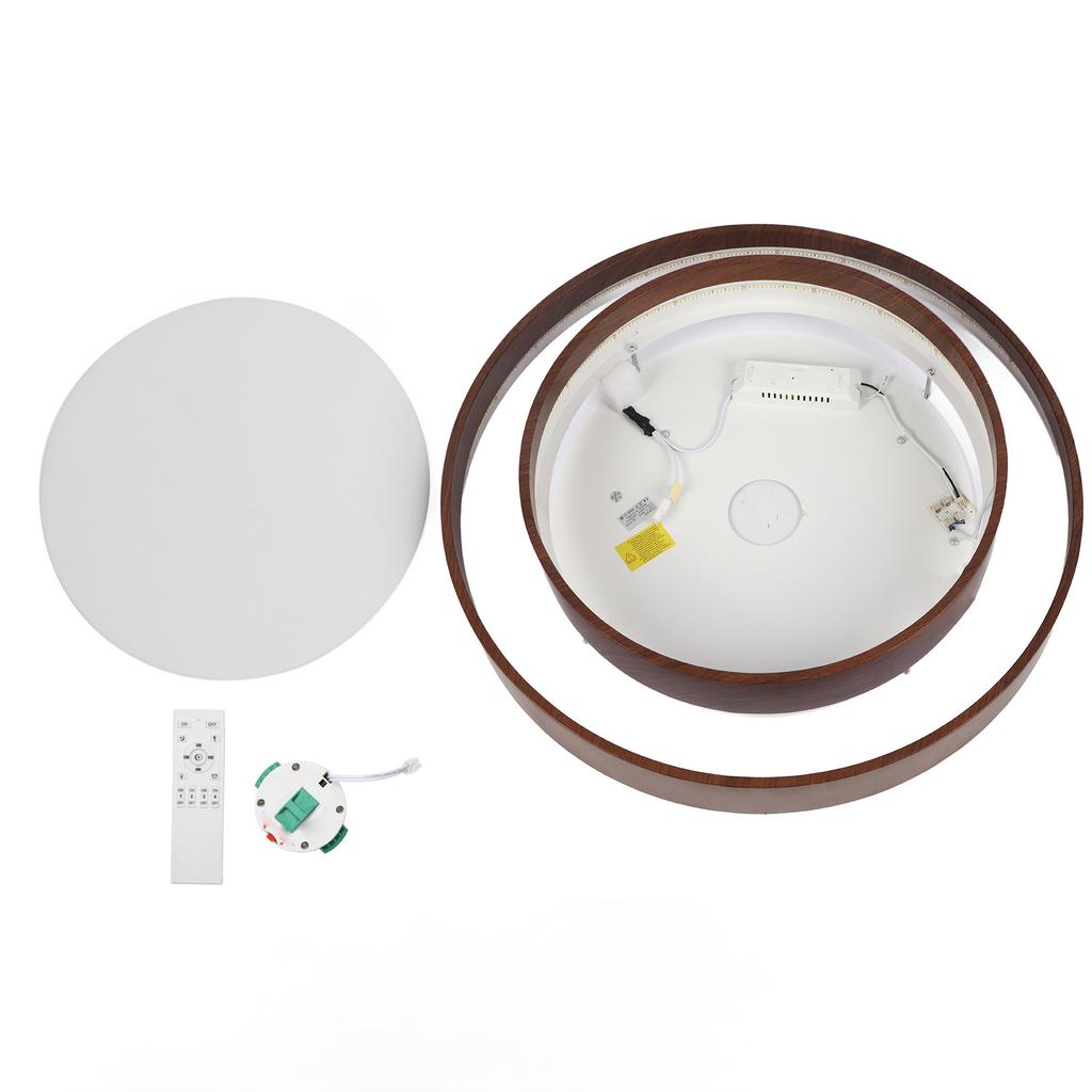 LED Ceiling Light Fixture Walnut Wood Grain Flush Mount Round Remote Control Light 3 Color