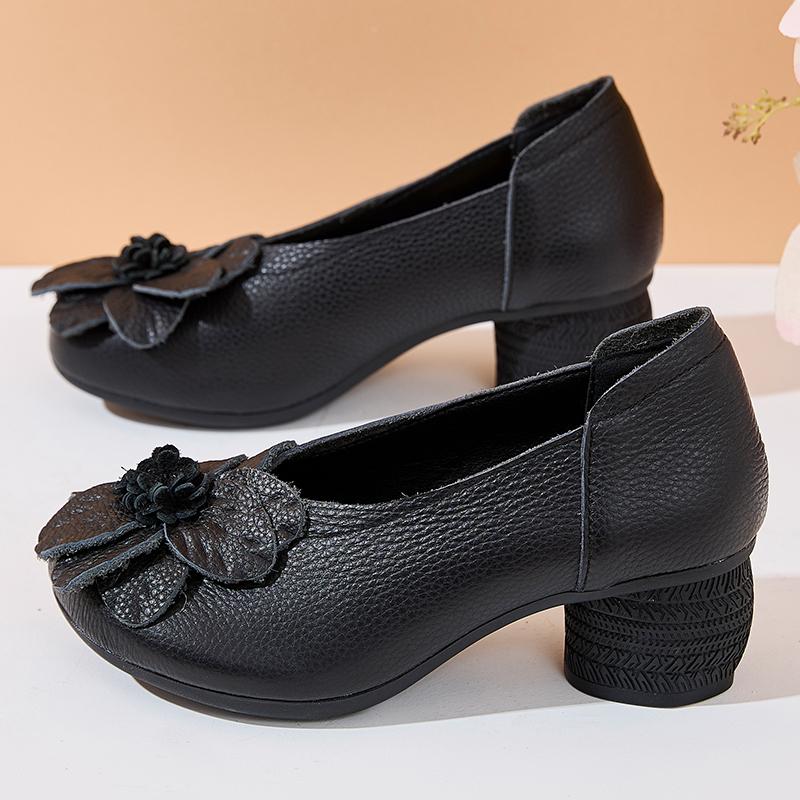 GKTINOO 2025 Spring Flower Genuine Cow Leather Shoes Women Shoes Elegant Shoes Woman Retro Handmade Shoes High Heels