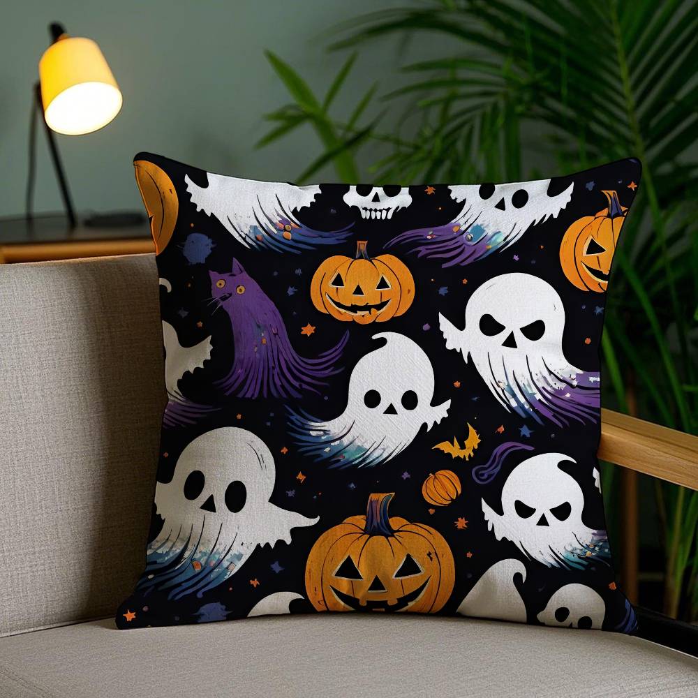 Pillow Case Cute Spooky Halloween Pumpkin Holiday Horror Atmosphere Short Plush Double-sided Printing Home Cushion Cover