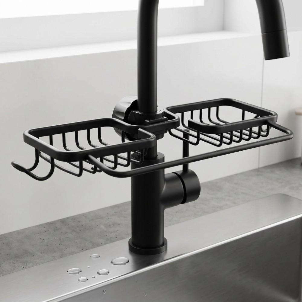 Adjustable Sink Shelf Aluminum Plastic Hanging Rack Durable Sink Organizer Rack  Dishcloth Drainer