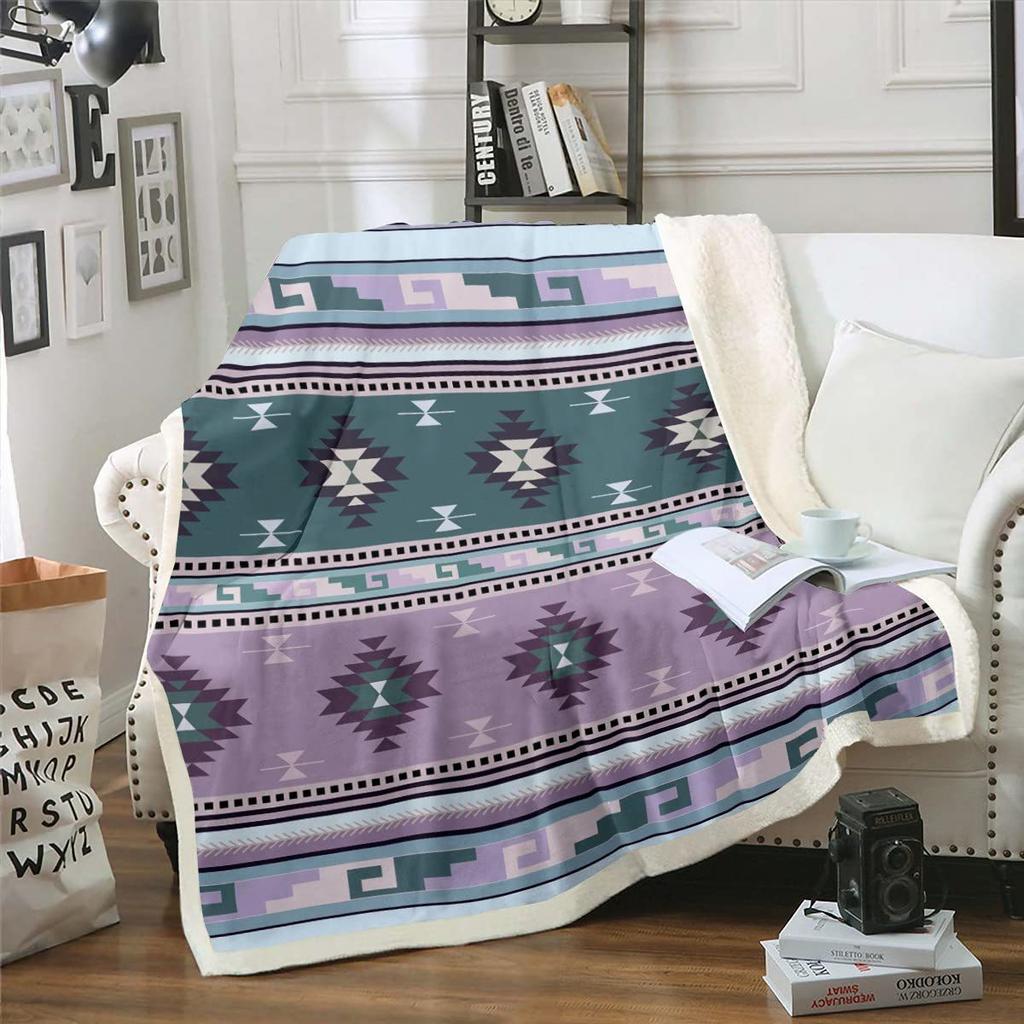 Geometric Print Flannel Blanket Nap Thermal Blanket Sofa Blanket