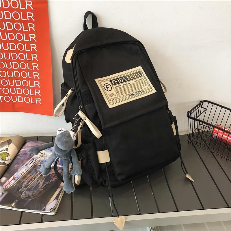 

JK Classic Simple Schoolbag Male College Student Korean Style Women Junior High School Student Japan fashion Backpack Large Capacity Backpack Black [send gray frog pendant]]