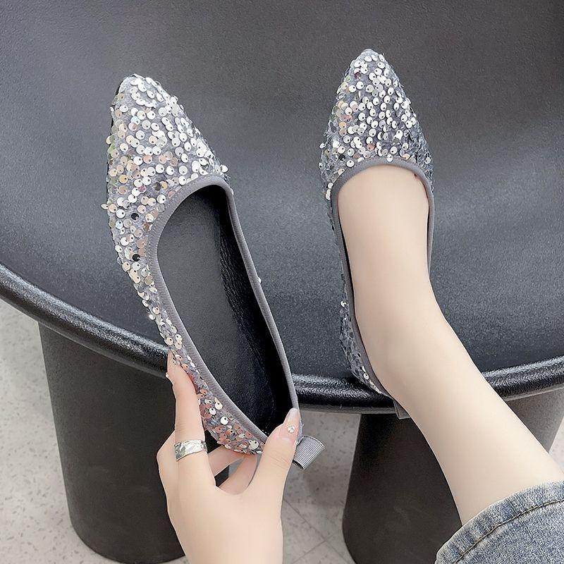 Han Board Pointed Ladyshoes Soft Sole Comfortable Sequins Temperament Versatile Flat Single Shoes Women's Fashion New