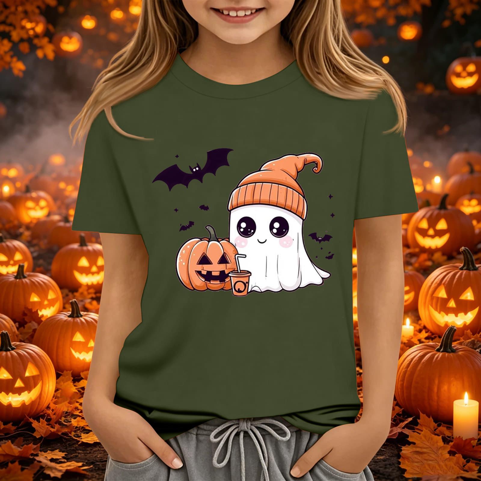 Kids Halloween Printed Round Neck Short Sleeve T-Shirt Casual Loose Fit 100