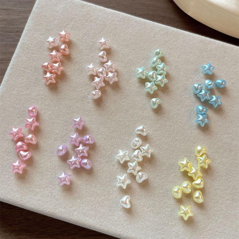 50Pcs Kawaii Star Heart Nail 3D Pearlescent Colorful Peach Heart Star Nail Charms Cute Nail Decoration