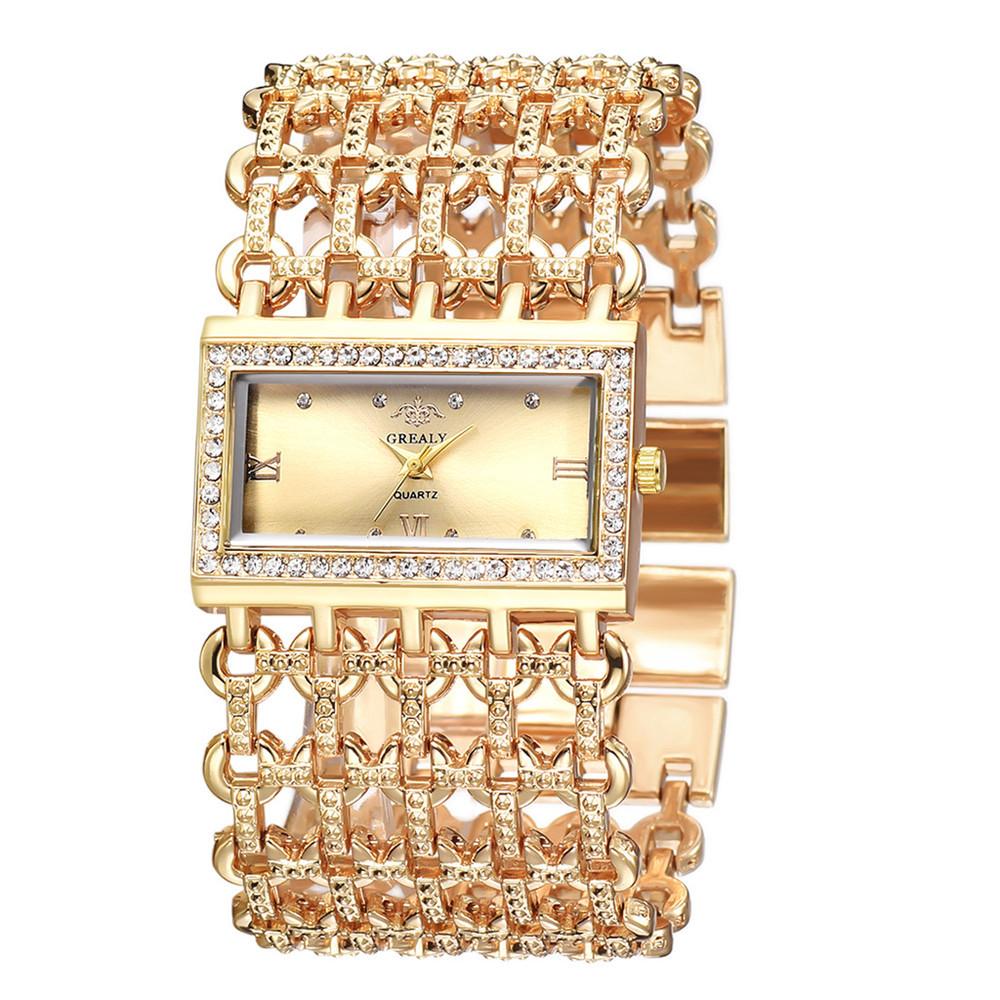 UTHAI W29 New Watch For Women Fashion Light Luxury Square Diamond Quartz Watches Clock Lady's Gold Stainless Steel Bracelet