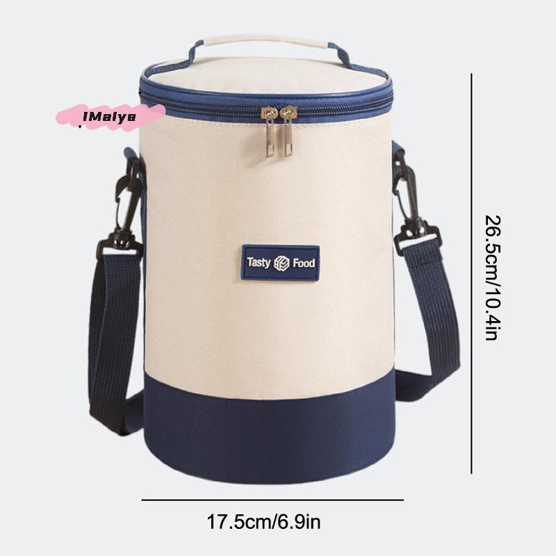 Große Kapazität Tragbare Lunchtasche Isoliert Zylindrisch Thermisch Kühlertasche mit rundem Aluminiumfolien-Lebensmittelbehälter Frischhalte