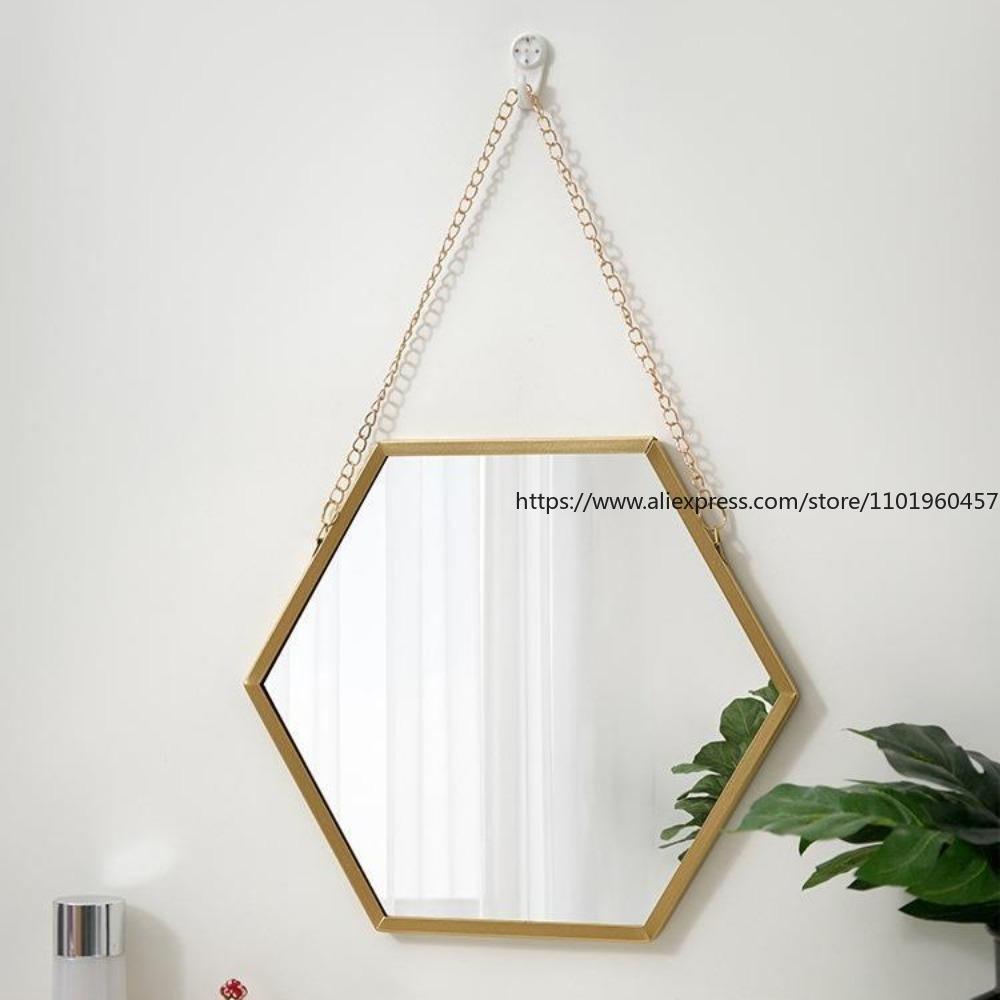 Nordic Iron Hexagonal Wall-mounted Mirror for Bathroom, Dormitory, Washbasin, Wall-mounted Makeup Mirror