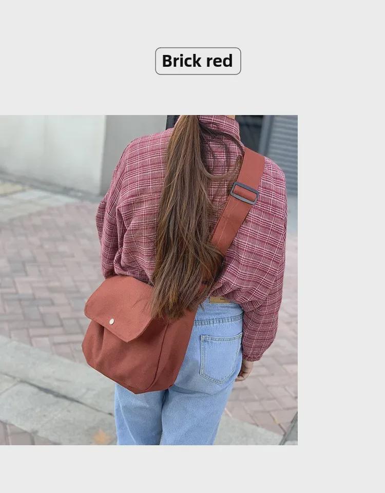 Koreansk crossbody-veske i lerret i skogsstil - uformell, enkel, retro og trendy skulderveske for kvinner og studenter