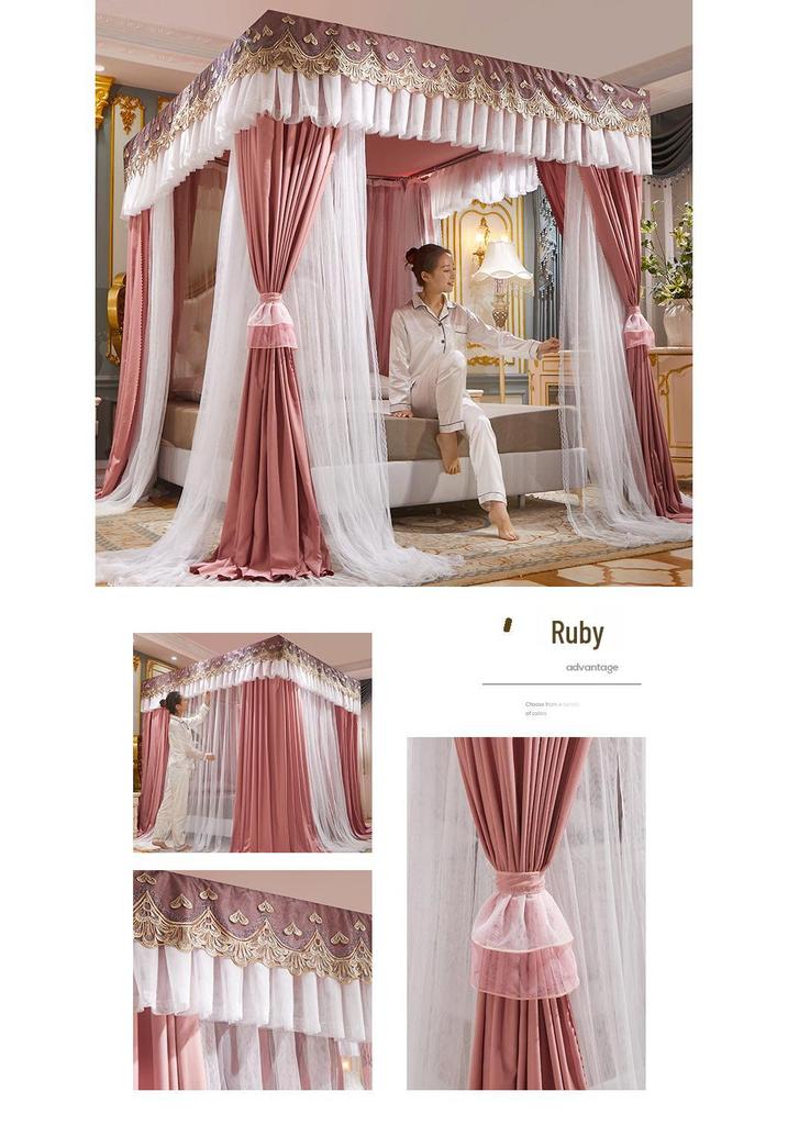 Double Layer Blackout Curtain Mosquito Net with Stainless Steel Bracket - Floor-Standing Design