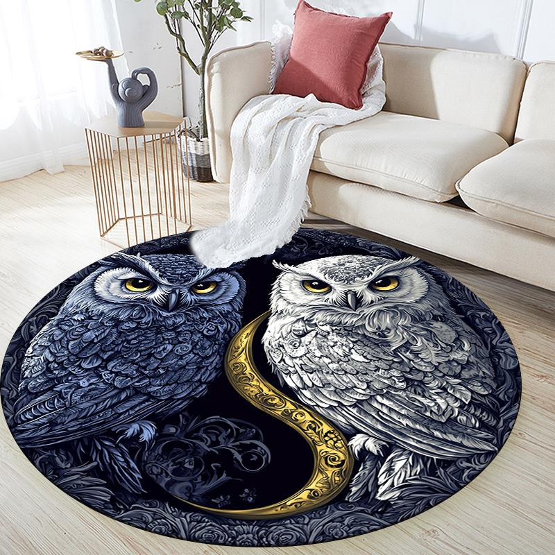 

Two Owls Round Area Rug,Carpet Rug for Living Room Bedroom Sofa Playroom Decor,Non-slip Floor Mat 80cmx80cm