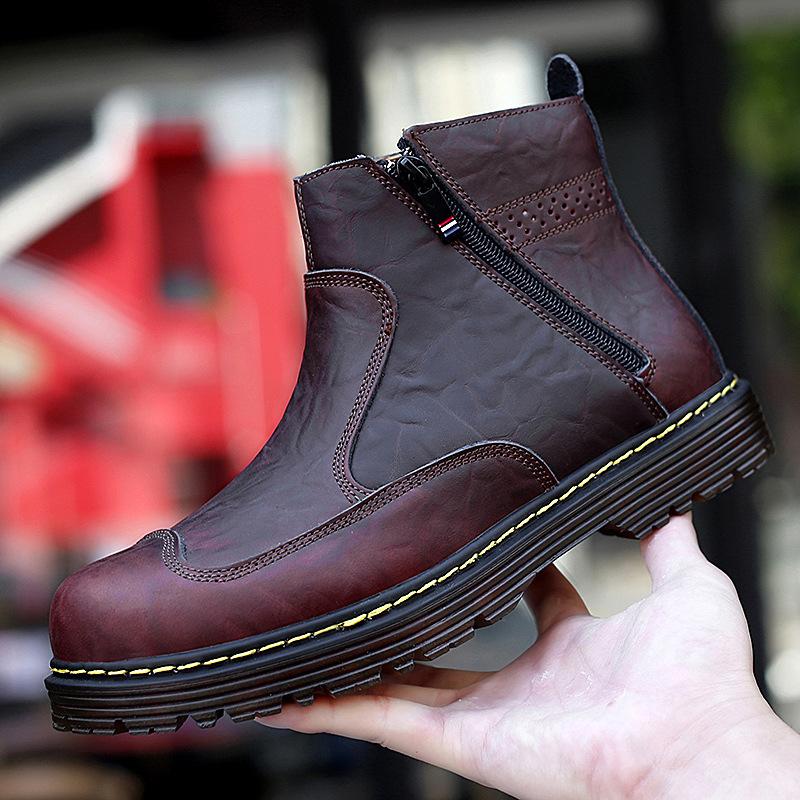 Podzimní pánské pracovní boty nadměrných velikostí Chelsea Boots Retro britský styl vysoké boty z pravé kůže