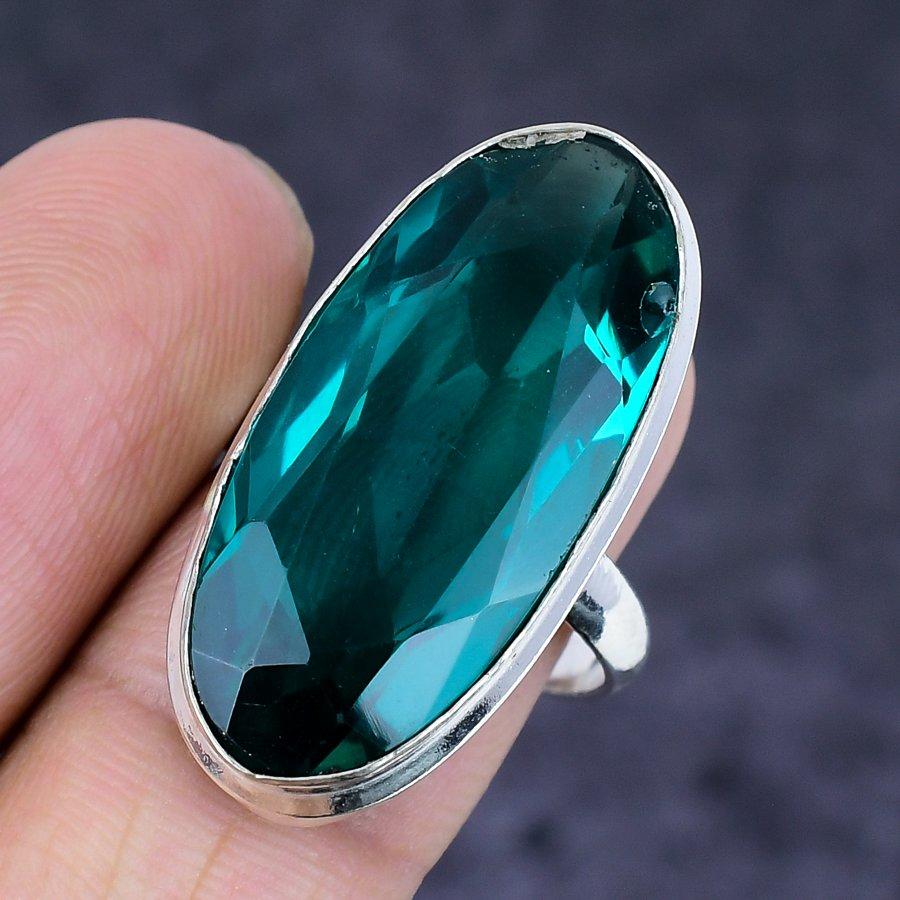 Natural Indicolite Tourmaline 925 Sterling Silver Jewelry Ring Size 7.5 T8p59