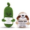 Handmade Emotional Support Pickle Crochet Funny Sour Cucumber Knitted Pickle with Positive Card Cheer up Gift Crochet Home Decor