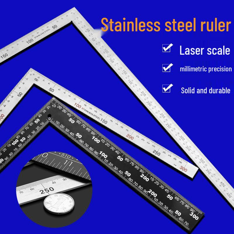 Thickened Stainless Steel L-Shaped Angle Ruler 90° for Woodworking - Available in 300mm, 500mm, and 600mm