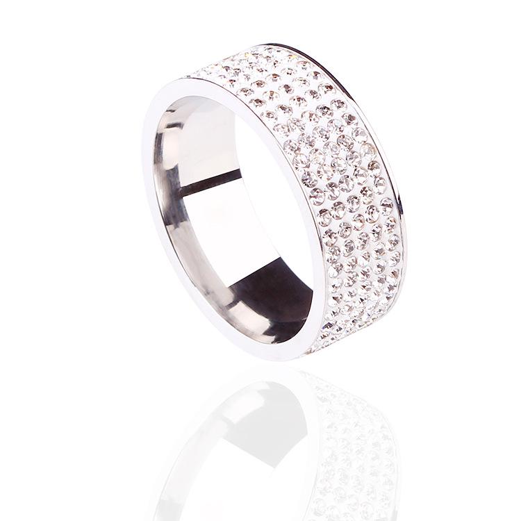 

European & American Style Five-Row Full Diamond Titanium Steel Ring Size 12 серебряный