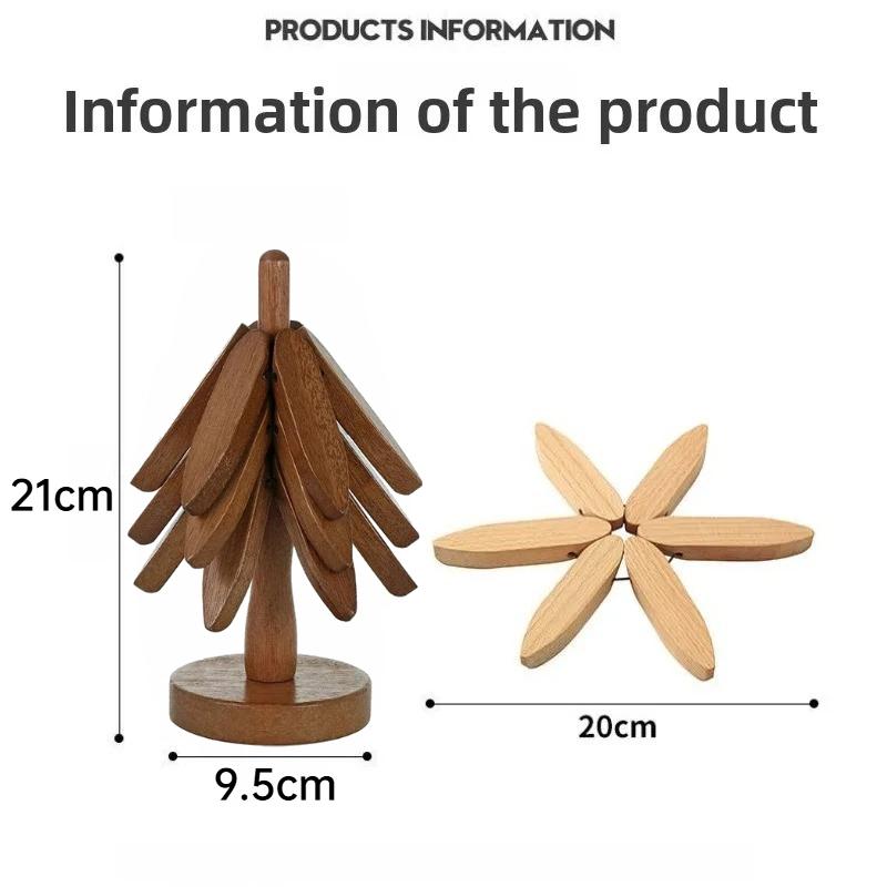 Creative Wooden Tree Folding Trivet Stand Heat Resistant Pot Mat Decorative Anti Scald Hot Pads Coaster For Kitchen Dining Table Protection
