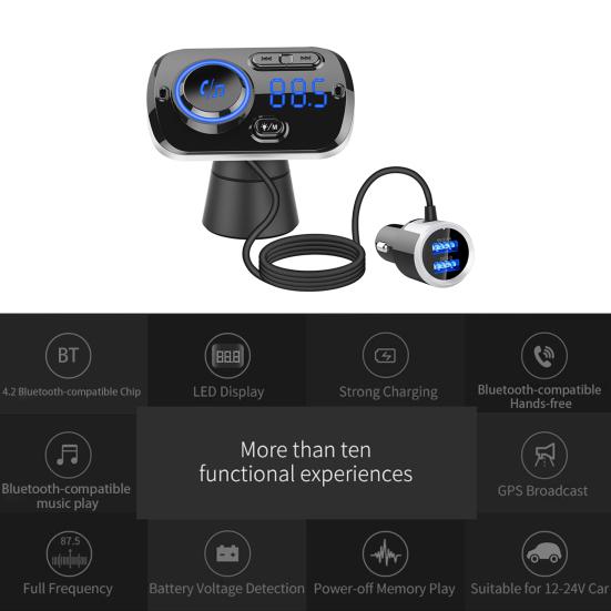 BC49BQ Bluetooth-compatible MP3 Widely Applicable Support TF Card 3A QC3.0 Bluetooth-compatible 4.2 Player Charger FM Modulator for Auto