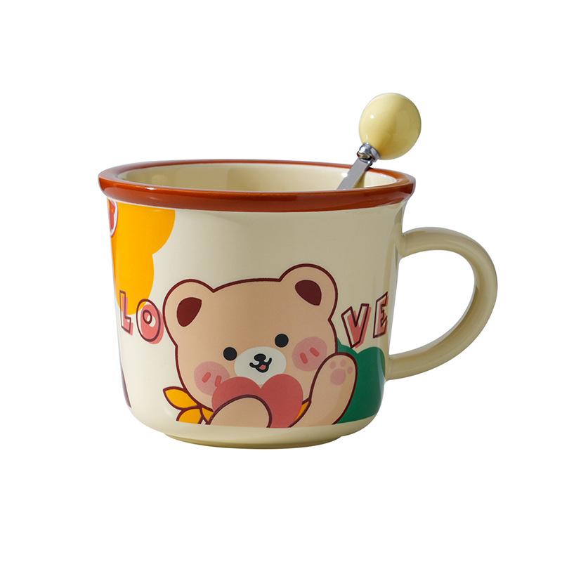Ceramic Cup with Spoon with High Appearance Cute Household Couple Water Cup Gift Box Hand Gift Creative Mug