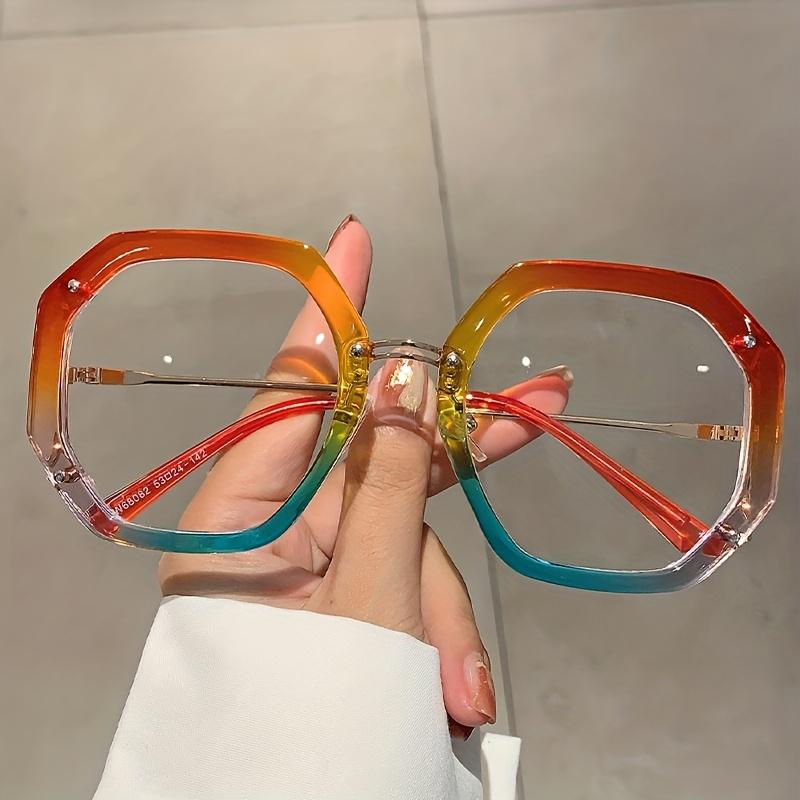 Man Women's Fashionable Plain Glasses Polygonal Frame Versatile Side Hollow Design Casual Comfortable Protective