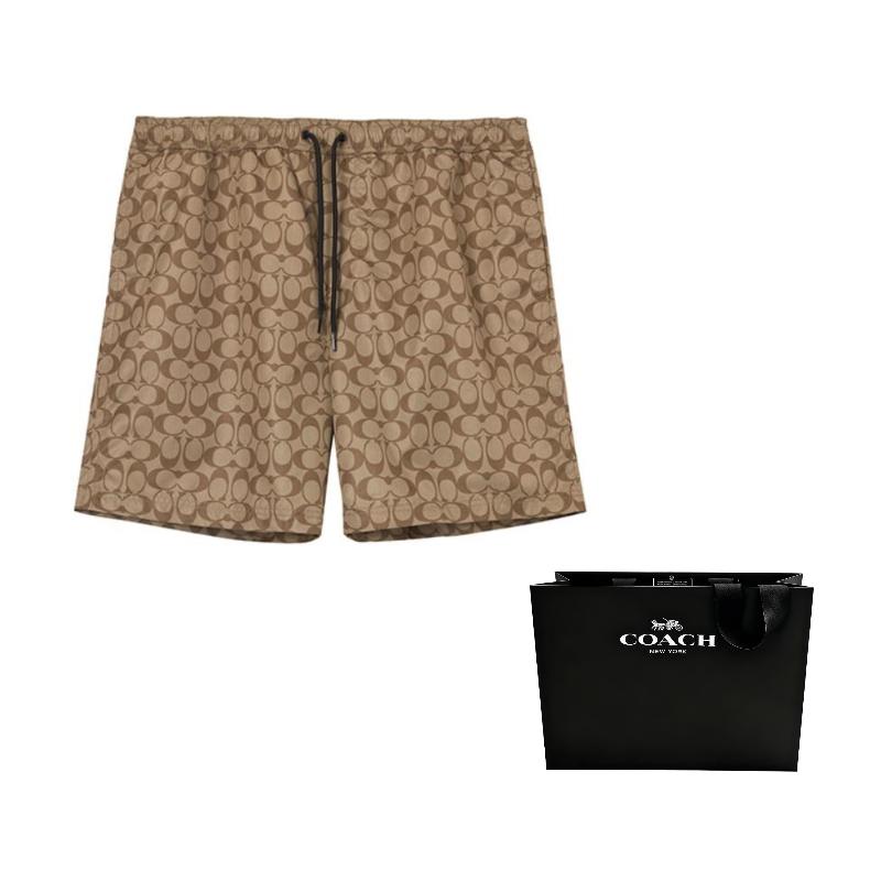 Coach SS23 Men's All-Over Logo Print Drawstring Swim Trunks Khaki CG112-OFZ-