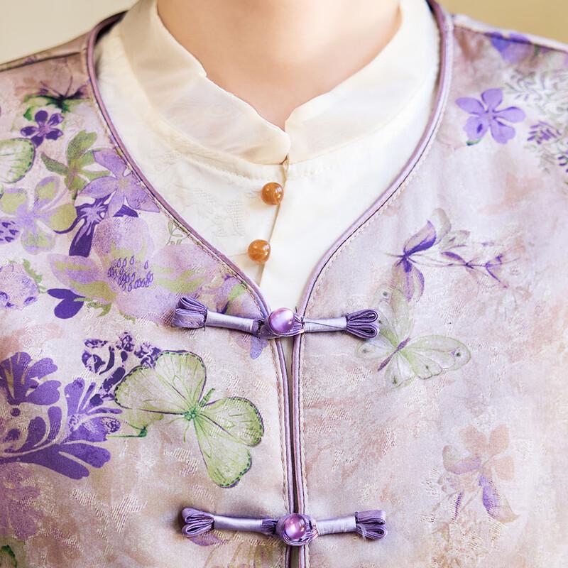 Pasto 2025 Autumn New Chinese Style Floral Print Disc Button Vest