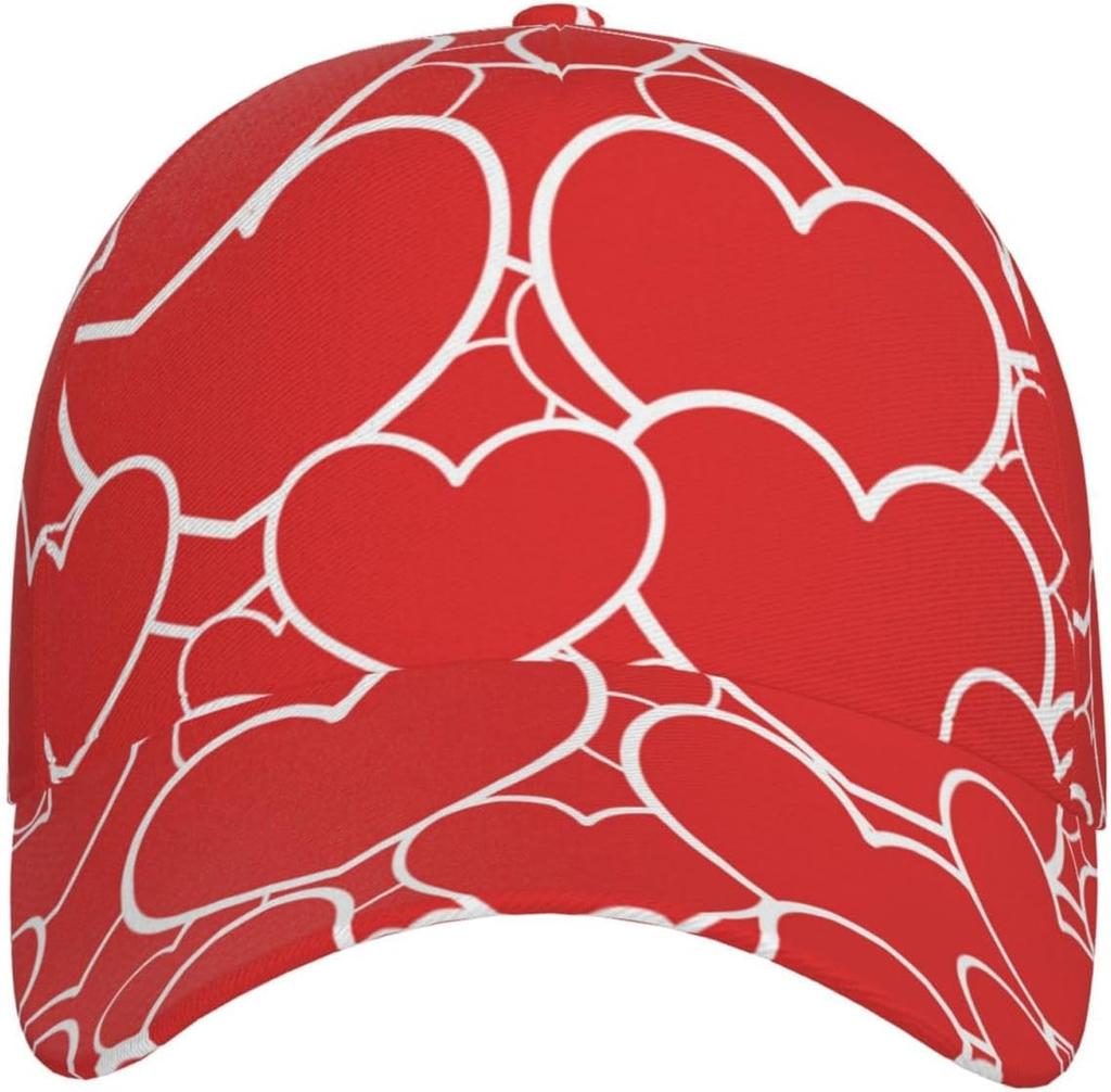 Valentine's Day Red White Heart Pattern Womens Baseball Caps Cute Trucker Hat Baseball Hats for Men Womens Hats