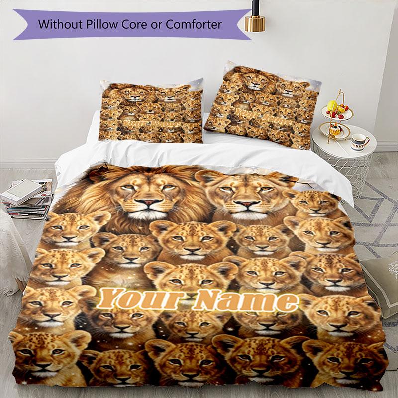 3PC Custom Name Lion Family Portrait bedding,soft and breathable,2D flat print,room decor.,Poster Three-piece set,Soccer Three-piece set,Art,Poster,So