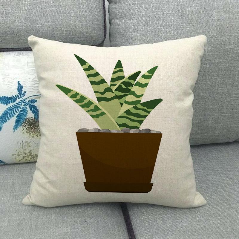 Cartoon Green Potted Cactus Digital Printing Short Plush Pillow Covers For Car Sofa Office Cushion Cover Home Goods 60X60Cm
