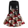 Women's Fashion Round Casual Slim Fit Christmas Print Large Swing Long Sleeve Dress
