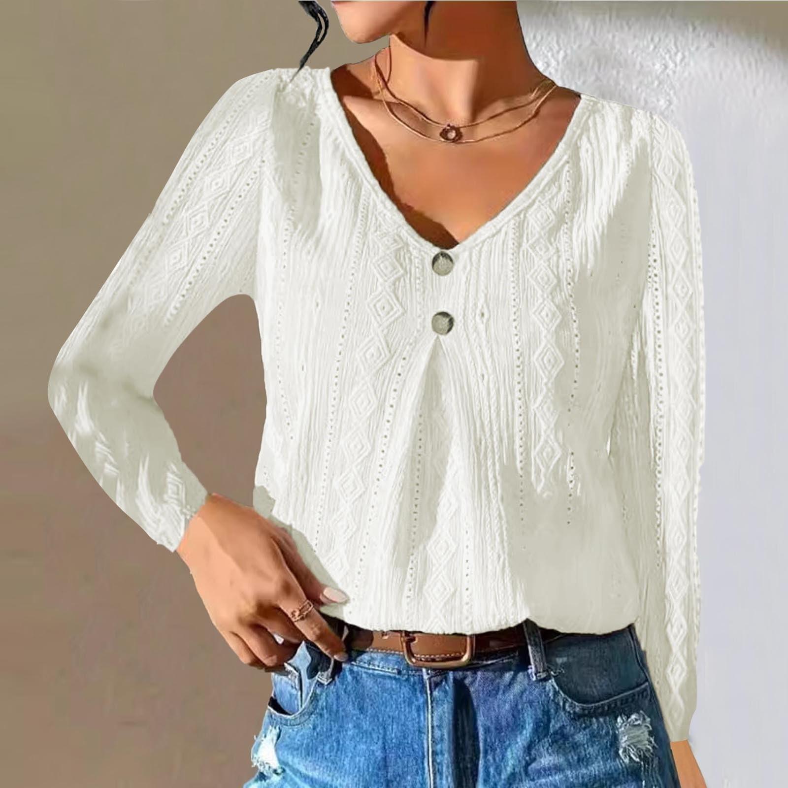 

Женский повседневный модный длинный рукав с пуговицами и V-образным вырезом, элегантный сексуальный осенний топ L белый