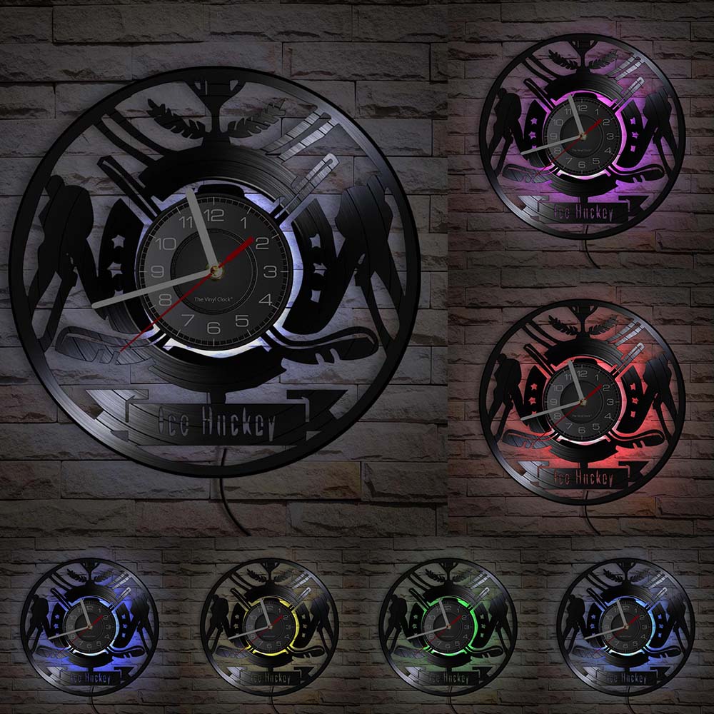 Hockey Wall Clock Hockey Player Silhouette Wall Art Home Decor Vinyl Record Wall Clock Vintage Hockey Fans Gift Handmade Artwork