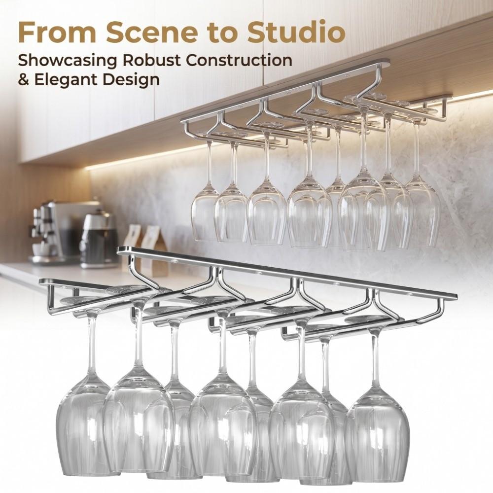 1/2/3 Row Under Cabinet Stemware Holder Iron Hanging Cup Holder Kitchen