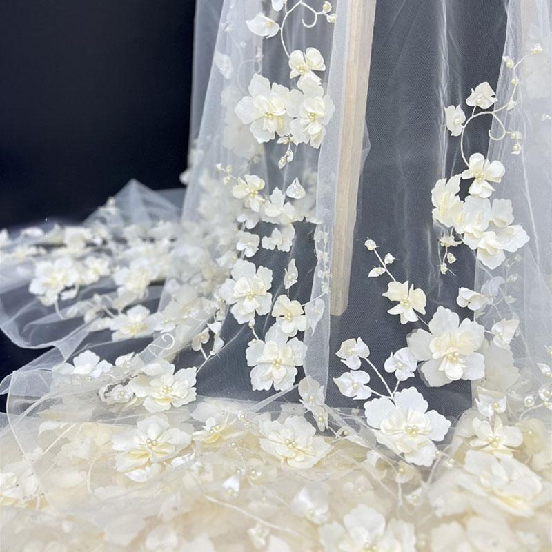 3DFlower Mesh Lace Clothing Fabric Women Wedding Dress Embroidery Fabric DIY Sewing Gown Dress Tulle French Guipure African Lace