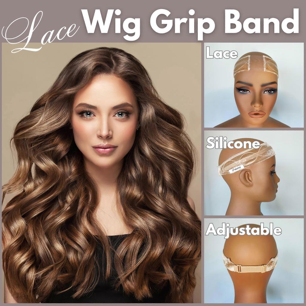 Velvet Lace Wig Grip Band with Silicone NonSlip Strips, Adjustable Headband for Lace Front Wigs, Beige